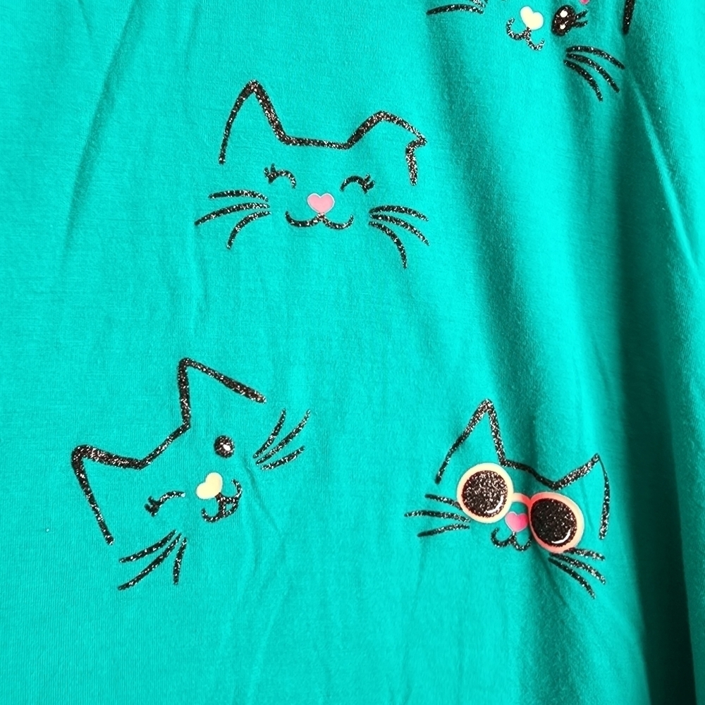 Justice long sleeve Teal cat shirt Size 18-20 - Picture 4 of 6